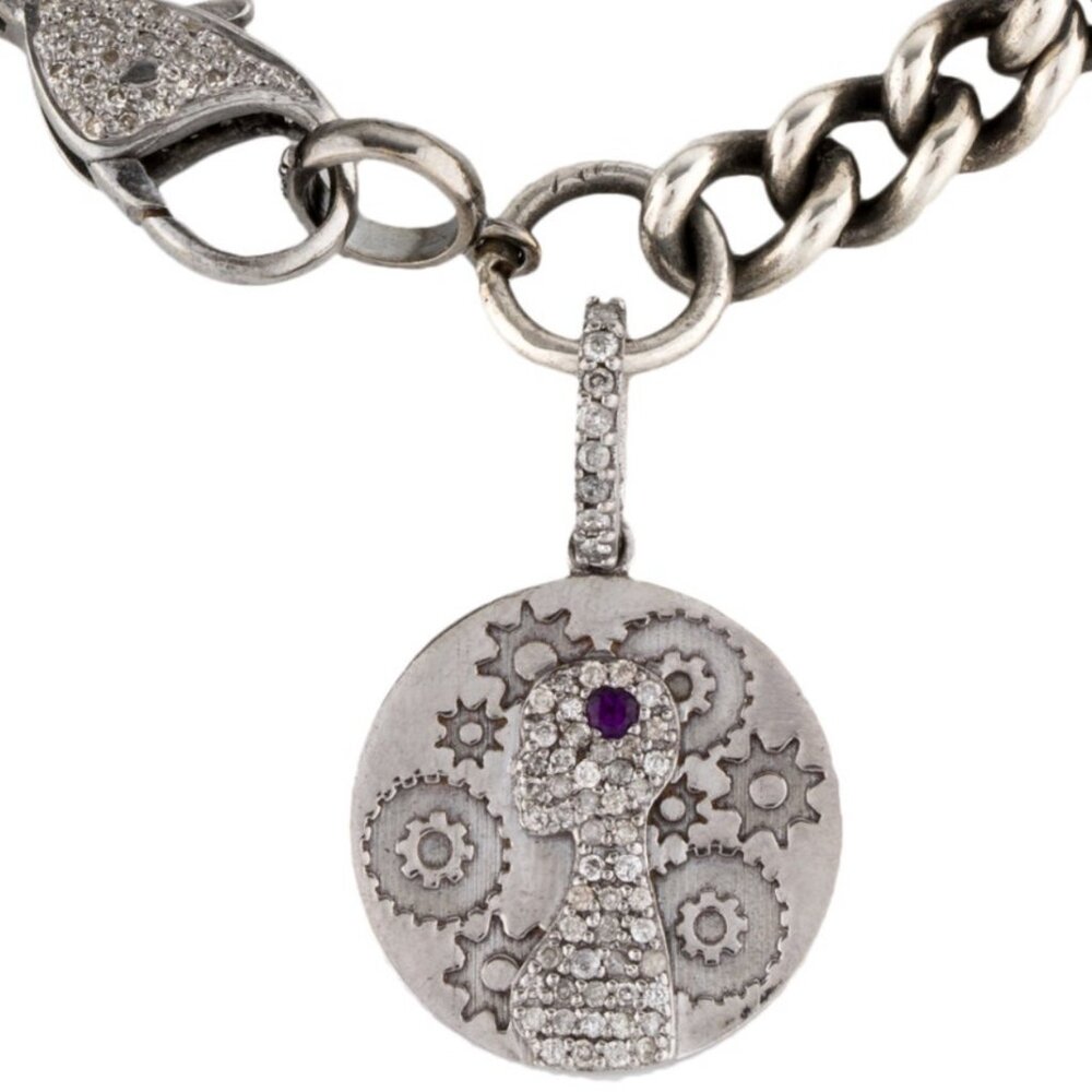 SHERYL LOWE AMETHYST & DIAMOND 0.33 CTW STERLING SILVER CHARM BRACELET - Picture 2 of 9